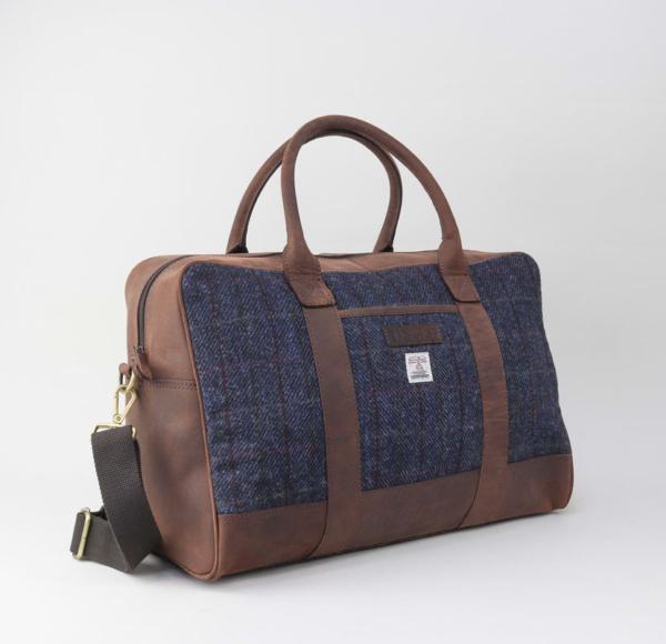 Blue Harris Tweed Holdall - Afbeelding 2