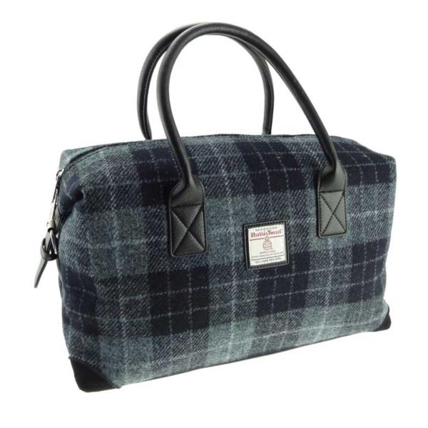 Harris Tweed 'Esk' Overnight Bag in Grey/Black Tartan