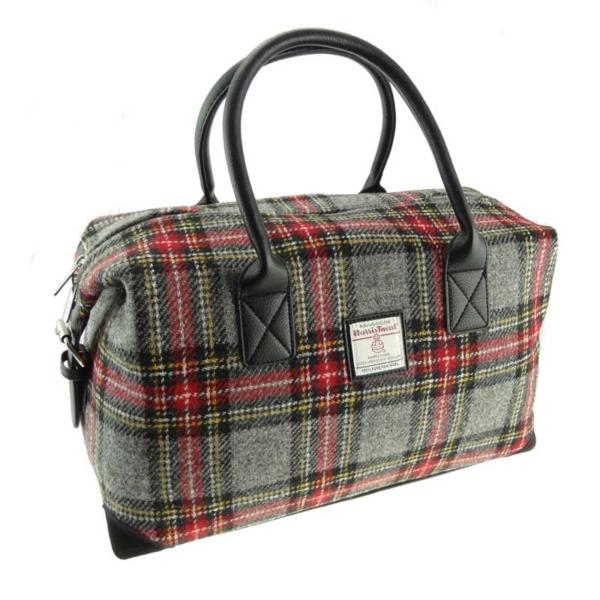 Harris Tweed 'Esk' Overnight Bag in Grey & Red Tartan