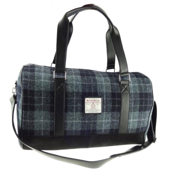 Harris Tweed 'Clyde' Weekend Bag in Grey/Black Tartan